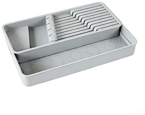 Tiroir de rangement coulissant réglable de 18,5 à 29 cm, porte-ustensiles de cuisine pour fourchettes, cuillères, outils, boîte de rangement en plastique peu encombrante, gris (porte-outils gris)