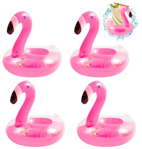 UZYXC 4er Set Flamingo Pool Untersetzer – Aufblasbarer Getränkehalter Für Colaflaschen, Bierdosen, Saftbecher, Ideal Für Poolparty, Strand & Badewanne, Buntes Schwimmzubehör