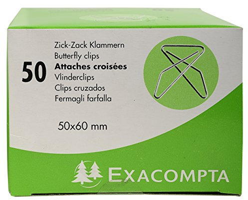 Exacompta - Réf. 14766E - Boîte de 50 attaches lettres croisées - Trombones papillon - 50 x 60 mm - Accessoires de bureau - Pour relier les piles de documents non perforés - Couleur argent