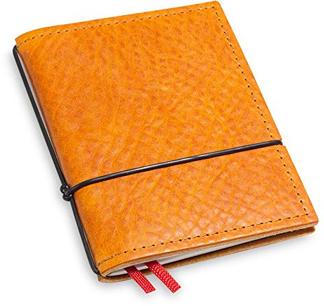 X17-A7 Notizbuch/Personal Organizer | 9 mm dünn | braun cognac, aus Leder. Nachfüllbar. Notizheft (blanko) mit Doppeltasche, Made in Germany.