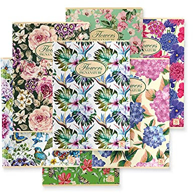 Pigna, A5 Natur Blumen Notizbuch, geheftetes Notizbuch, innen 0C, liniert mit Rand, 80 g, Recyclingpapier, sortierte Einbände, 10