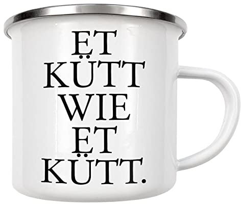 artboxONE Emaille Tasse Kölsches Grundgesetz Et kütt wie et kütt von OHKIMIKO - Emaille Becher Städte/Köln