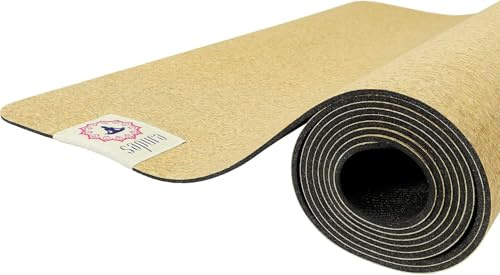sapura health Yogamatte Kautschuk Kork 190 cm lang ✓ rutschfest ✓ Schwarz ✓ Tragegurt
