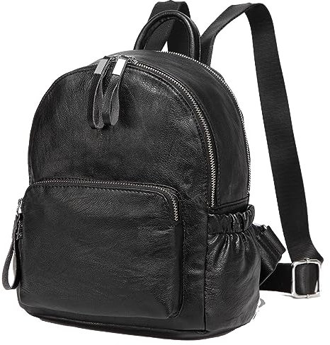 VASCHY Damen-Rucksack, Mini-Rucksack, PU-Leder, wasserdicht, modisch, klein, lässig, Reiserucksack, Schwarz, S, Rucksäcke