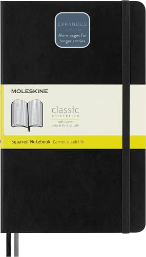 Moleskine - Klassisches erweitertes kariertes Notizbuch - Weicher Umschlag und elastischer Verschluss - Farbe Schwarz - Größe Groß 13 x 21 A5 - 400 Seiten