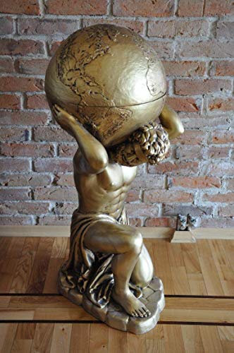 JV Moebel Antik Stil Klassischer Globus Atlas Minibar Bar Wein Regal Statue Skulptur Deko