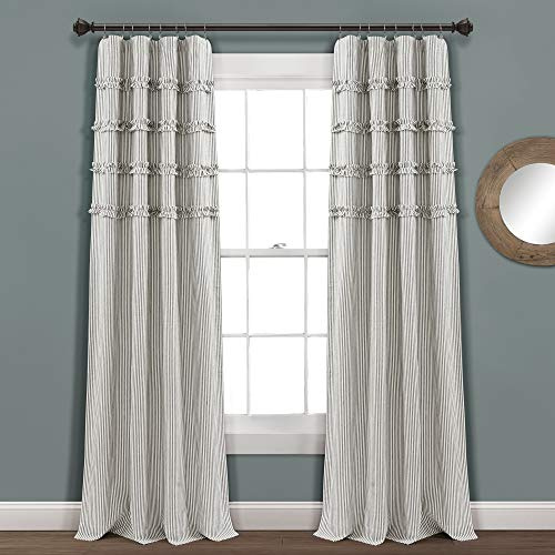 Lush Decor Vintage Stripe Yarn Dyed Cotton Blend Window Curtain Panels Pair, 40 W x 84 L Gray - Striped Curtains for Living Room - Bedroom Curtains