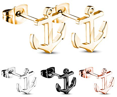 Treuheld® | OHRSTECKER mit ANKERN - Edelstahl - Damen & Herren OHRRINGE - glänzende Ohrstecker in SILBER SCHWARZ GOLD ROSEGOLD - Ohrschmuck zum Stecken auch für Kinder