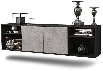 Dekati Lowboard Anchorage hängend (180x49x35cm) Korpus anthrazit matt - Front Beton Optik - Push to Open