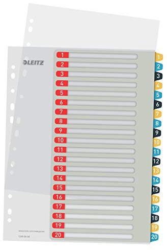 Leitz PC-beschriftbares Register in A4 Format, 1-20, Robust, Mehrfarbig, Cosy-Serie, 12490000