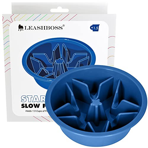 Slow Feed Dog Bowl for Raised Pet Feeders - 1.5-Cup Star Maze Bowl for 6-6.25 Inch Feeder Holes Blue