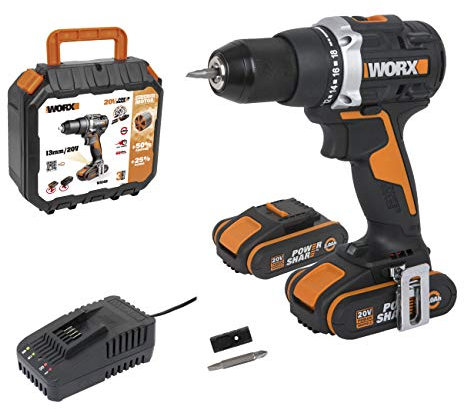 WORX WX102 18V (20V MAX) Cordless Brushless Drill Driver with x2 2.0Ah Batteries