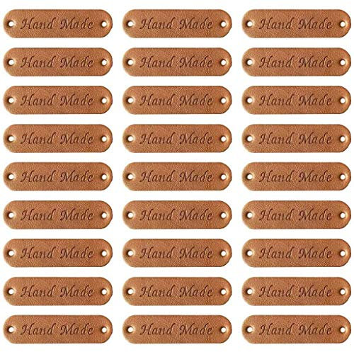 Juland 40 Stück Handmade Kunst Leder Labels Etiketten Tags PU Kleidung Tasche Näharbeit Deko DIY Kleideretiketten Rechteck Nähen Webetiketten Lederlabel Schilder Aufnäher Handarbeit - 1.1x4.5cm– A2