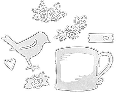 Uteruik Teacup Bird Cutting Dies Metal Embossing Stencils Template for Card Making Scrapbooking Album DIY Crafts Decoration