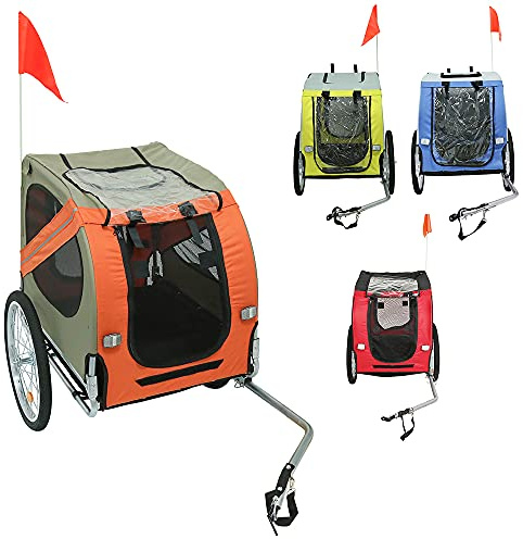 Remorque vélo pour Chien Animaux, Remorque Vélo Transport Chien Pliable avec Ceinture de Sécurité et Reflecteurs, Tissu Oxford Imperméable, Max. 30 Kg (Gris Orangé)