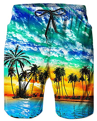 Ahegao Herren-Badehose, schnelltrocknend, 3D-Druck, Strand-Shorts mit Taschen, cooles Netzfutter, Badeanzüge, 4a1 Palme, M