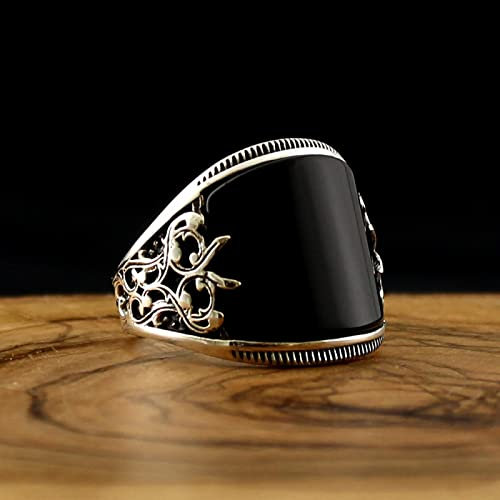 Focisa Ring Ringe Bijouterie 925 Sterling Silber Naturstein Ring Für Männer Onyx Zirkon Steine Schmuck Mode Vintage Geschenk Herren Zubehör 12 Onyx