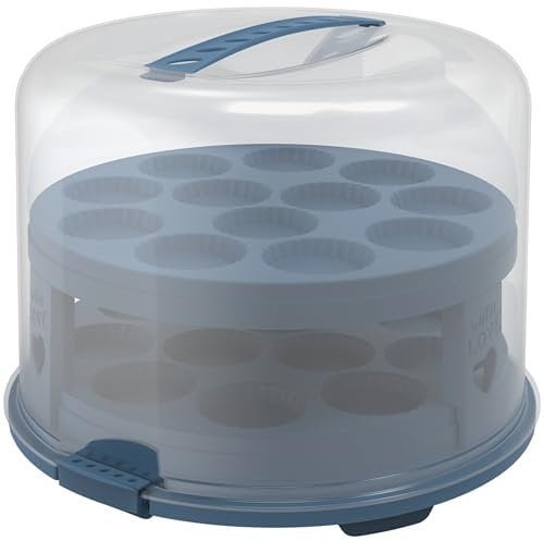 Rotho Fresh Tortenglocke hoch mit Trays, lebensmittelechter Kunststoff (PP) BPA-frei, blau/transparent, (35.5 x 34.5 x 26.0 cm)