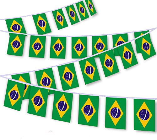30 cuerdas de bandera de Brasil, banderines brasileños de 32 pies, pancarta decorativa para decoración de patio interior y exterior