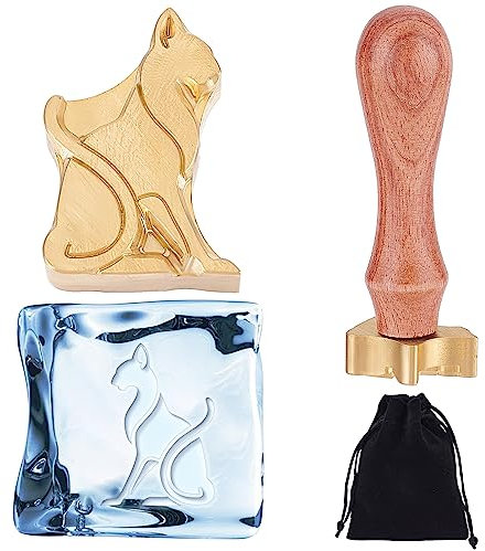 CRASPIRE Cat Ice Stamp Animal Ice Cube Mould Ice Branding Stamp with Removable Brass Head & Wood Handle Vintage Ice Stamp for DIY Crafting Cocktail Whiskey Mojito Drinks Bar Making