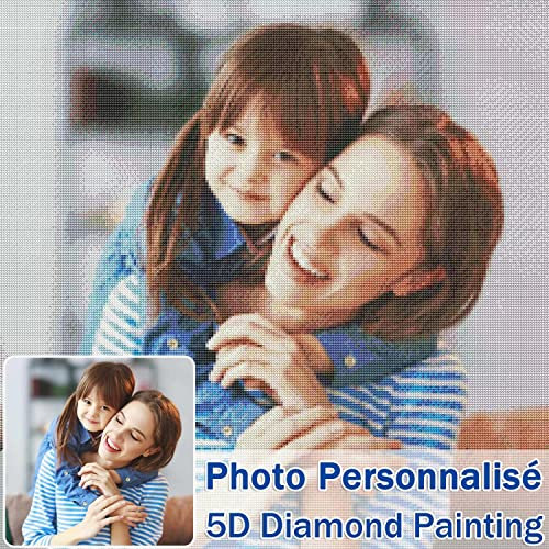 Diamond Painting Personnalisé Photo,5D DIY Diamant Peinture Kits Plein Perceuse Pour Adultes,Personnalisez Vos Propres Photos Art Artisanat Idées de Décoration Murale Cadeaux (Diamant Rond, 40x50cm)