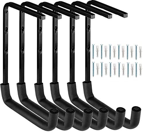 Locawaya Lot de 6 crochets de rangement pour garage, support de rangement robuste pour garage, crochet d'échelle, crochets de plafond utilitaires et organisateur pour bois, outils, vélo, F12-THB4