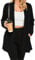 iChunhua Ladies Longline Ribbed Lightweight Open Front Black Cardigans Sweater Tops with Pockets (Black, Large)