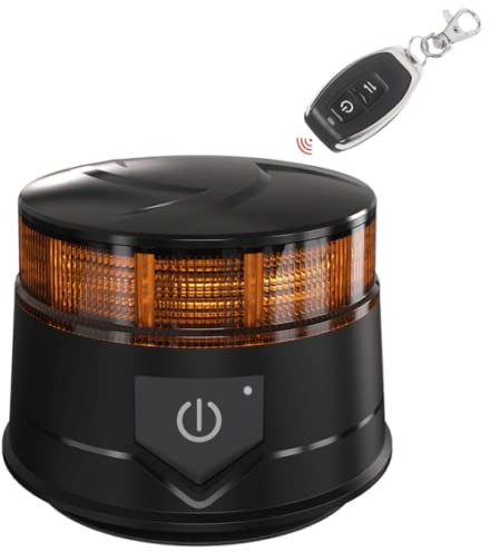Gyrophare Autonome Rotatif LED Amber Orange E9 R65 14W Comprend Télécommande Batterie Rechargeable Base Magnétique et Ventouse