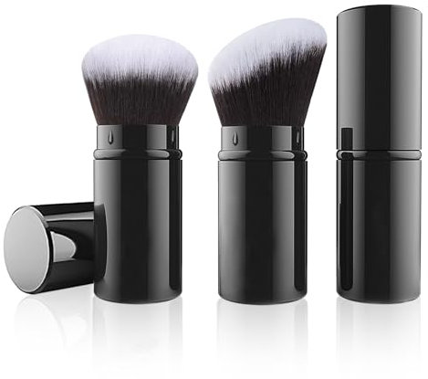 Falliny pinceaux cosmétiques rétractables, pack de 2 voyage Kabuki face blush Brush, brosses solaires à fond de poudre portable avec blush, bronzer, buffing, couverture cosmétique en poudre impeccable