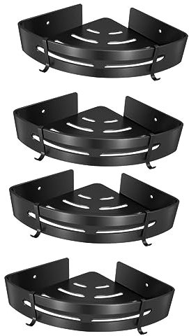 Cabilock 4 Stück Regal Schwarzer Schrank Eckduschkorb Ecke Dusche Speicher Duschablagen Schwarzer Cubby-aufbewahrungsorganisator Eckschränke Bad Dreieck Rostfreier Stahl Wandbehang