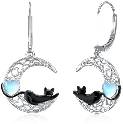 Mondstein Keltische Ohrringe Katze Mond Ohrhänger Silber 925 Keltischer Schmuck Damen Ohrring