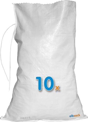 10 ELBSACK Sandsäcke 40x60 cm gegen Hochwasser - leere PP-Sandsäcke mit Verschlussband, befüllbar mit Sand - genutzt von THW & Feuerwehr für Hochwasserschutz