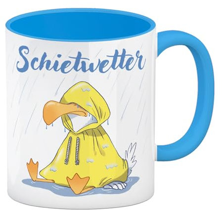 Möwe Kaffeebecher in hellblau mit Spruch Schietwetter Stimmungsvoller Moin Norden Becher ideal für Meer-Liebhaber Geburtstagsgeschenk maritim