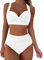 Bikini pour femme, ventre plat, grande poitrine, col en V, motif floral croisé, maillot de bain, bikini deux pièces, taille haute, push-up, pour femme, 2 - Blanc., XXL