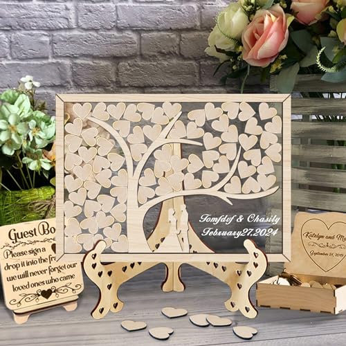 Certykllp Libro degli ospiti di Matrimonio personalizzato Albero e cuore Alternativa Libro degli ospiti personalizzato ricevimento di Nozze Cornice Quadrata di Collegamento Libro degli ospiti Cornice
