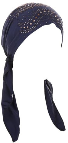 ihreesy Muslimische Turban-Mütze, Leichte Sommer-Hijab-Mütze Chemo-Krebs-Kopftuch Atmungsaktiv Motorhaube Hijab-Unterschal-Mütze Hijab Kopftuch Beanie Mütze,Navy Blau
