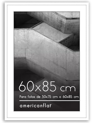 Americanflat Bilderrahmen 60x85 cm Weiß - Bilderrahmen 50x75 cm mit Passepartout - Fotorahmen mit poliertem Plexi-Scheibe