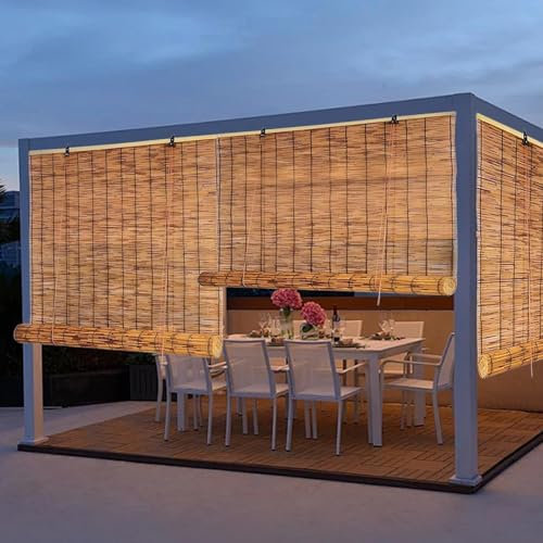 WOGTITYI Natür Bambusrollo Outdoor Wetterfest Bambus Rollo, 60cm 70cm 80cm 100cm 120cm 140cm 160cm Breit Sichtschutz, Sonnenschutz Schilf Vorhang, Einfache Installation (Size : W100xH200CM)