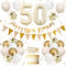 50th Birthday Decorations - Sand White Gold, Balloons Beige Gold, Happy Birthday Banner with Cake Toppers, Number 50, Balloons for Women & Men's Party Decorations