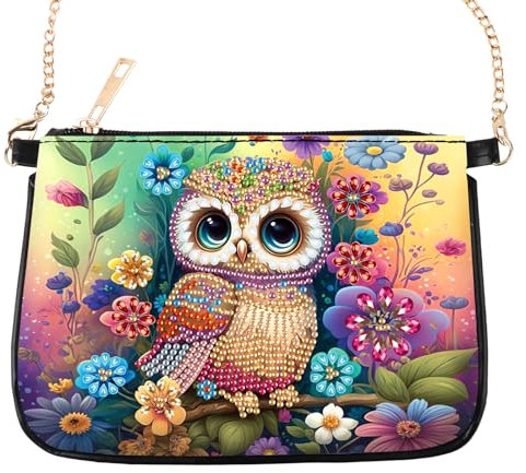 SHEGZHUC Diamond Painting Tasche Diamant Painting Diamond Art Painting Tragetasche Stofftasche Kosmetiktasche Geldbörsen Handtasche für Mädchen Frauen Bastelset Geschenk || Diamond Painting Eule