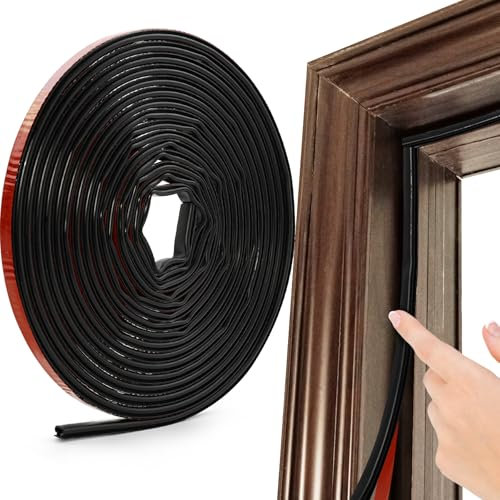 6mmx10mm Joint Porte Fenêtre Caoutchouc Isolant Froid et Phonique,Type D Joint de Porte D'Entrée Autocollante,Joint Porte de Voiture pour Salle de Bain,Toilettes,Porte D'Entrée,Bureau(Noir, 6m)