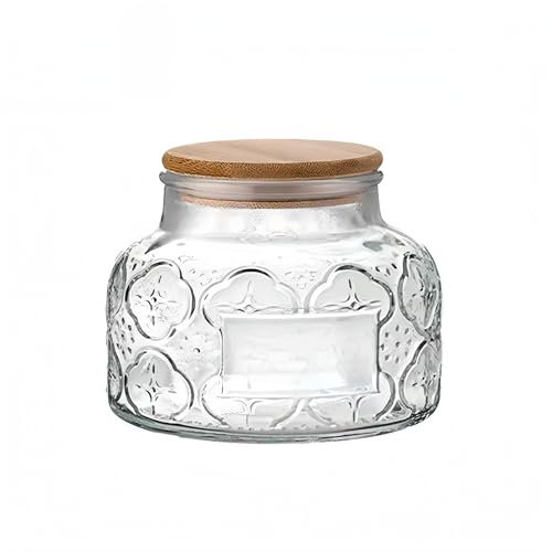 Storageasy Vintage Glass Decorative Jar, 25.4 FL OZ Glass Food Storage Containers, Sugar Bowl, Kitchen Airtight Glass Jar for Candy Snack Cookies Coffee Tea Nuts (begonia), transparent