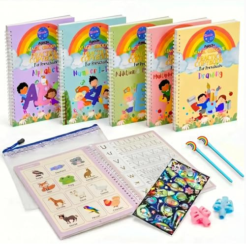 Cahiers d'entraînement magiques pour l'écriture manuscrite – Grands livres d'écriture rainurés pour enfants de 3 à 8 ans, livres d'activités préscolaires, grande taille 24 x 16 cm
