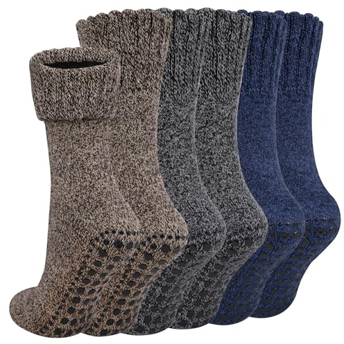 3 Pares de Calcetines Antideslizantes, Calcetines de Punto Grueso, Calcetines de Lana, Calcetines Térmicos, Sin Género, Para Hombres Y Mujeres EU42-46