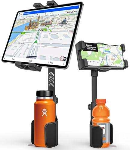 GDZN Tablet Holder for Car Cup Holder - [Bottle Friendly] Car/Truck Cup Holder Tablet Mount, Sturdy Cup Stand Expander with Adjustable Arm for iPad Pro 12.9, Galaxy Tab/Z Fold, 4.7-13 Devices