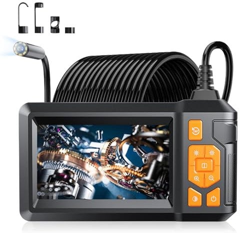Telecamera per endoscopio con luce 10 m, endoscopio industriale Worahroe 1080P HD periscopio Telecamera per ispezione schermo IPS da 4,3 pollici Telecamera per tubi impermeabile IP67 Endoscopio