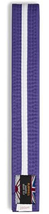 Playwell Cintura per arti marziali in cotone colorato con strisce bianche – (karate, judo taekwondo), Cintura Viola Con Striscia Bianca, 280cm