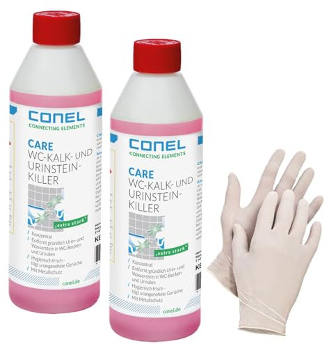 2x Conel CARE WC-Kalk-/Urinsteinkiller 500ml Flasche Konzentrat salzsäurehaltig + Einmalhandschuhe