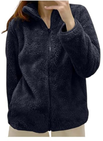 Felpa Donna Pile Invernale Caldo Giacca da Camera Donna Invernale Corta Pile Senza Cappuccio e con Zip Giacche Invernale con Pile Tinta Unita Giubbotto Comode e Loose Casual Cappotto (Black, XXXL)