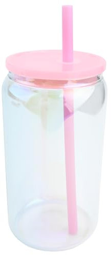 Falafoty Transparenter Glasbecher Galvanisiertes Einmachglas Becherbecher mit Deckel und Strohhalm Wiederverwendbare Trinkgläser in Dosenform für Saft Limonade Tee Kaffee Eisgetränke (rosa)